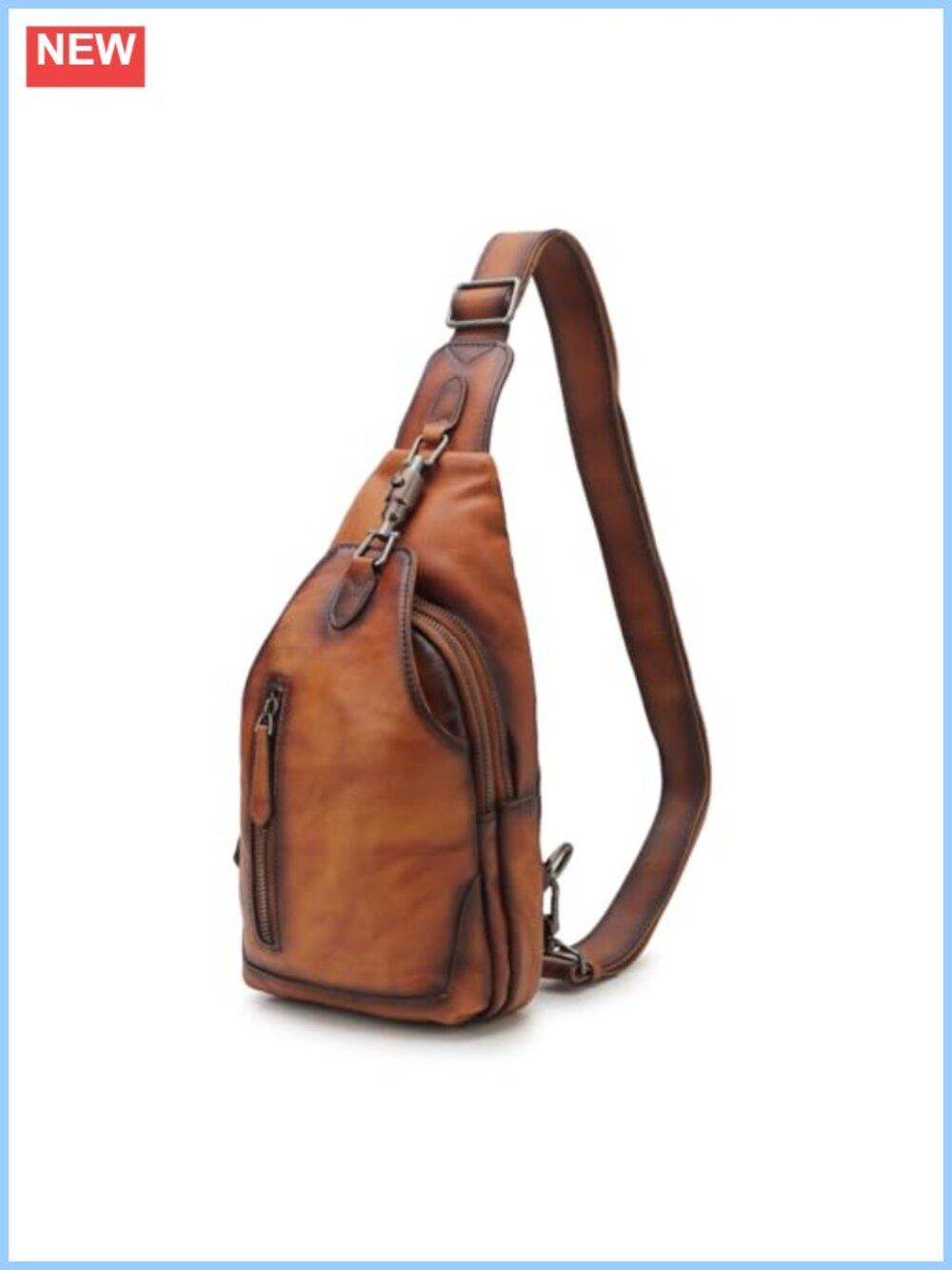Genuine Leather Sling Bag Crossbody Chest Pack Adjustable Strap Travel